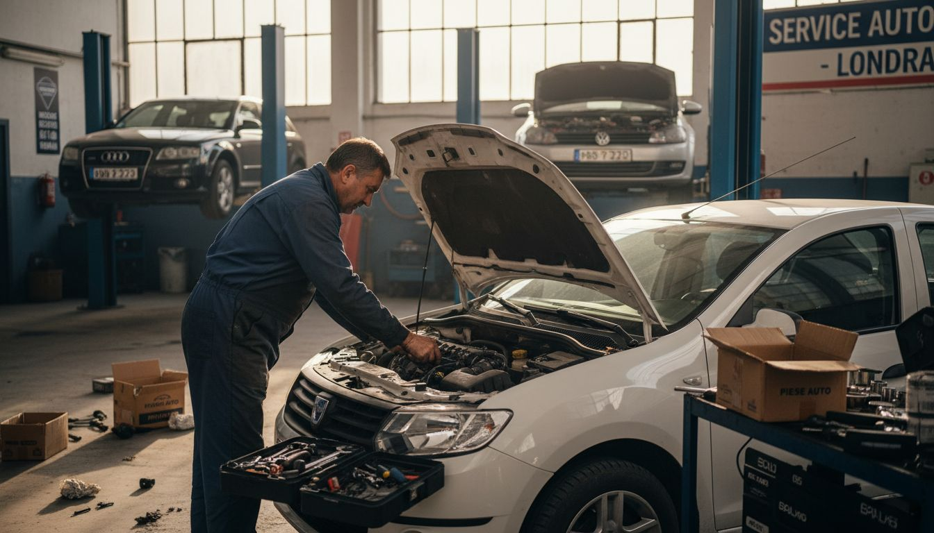 Un român priceput la mecanică își câștigă pâinea reparând mașini în Londra.